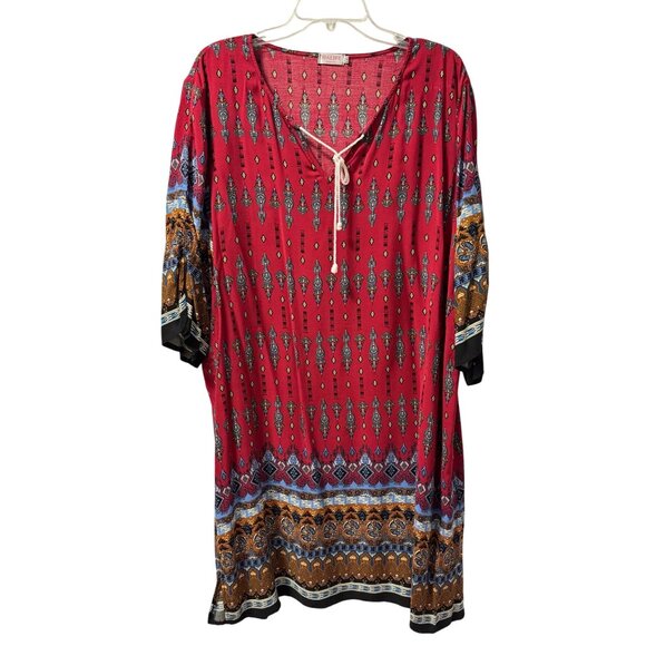 Boho-Style Tunic Dress With Geometric Print & 3/4 Sleeves Sz XXL dress - Picture 1 of 12